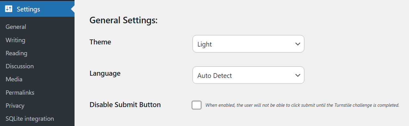 Setting a theme and language for a Turnstile widget in WordPress.