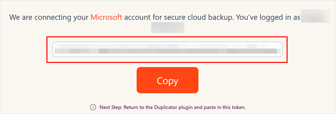 Copying Duplicator-OneDrive authorization code