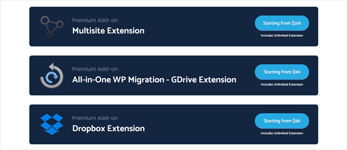 All in One WP Migration's extensions