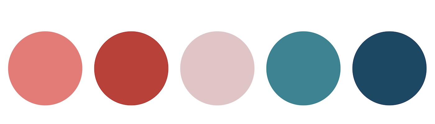 a red and blue color palette with five different colored circles