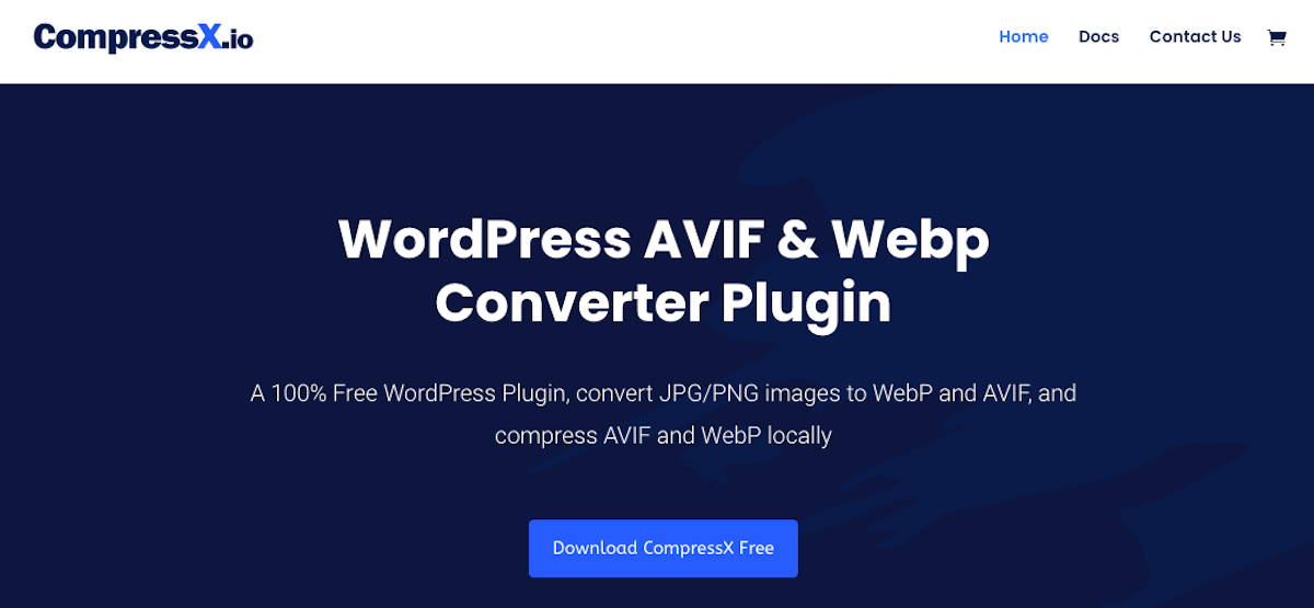 The CompressX image optimization and conversion plugin for WordPress home page.