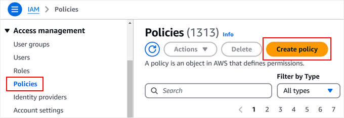 Creating a new policy for Amazon S3