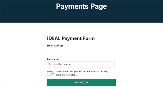 iDEAL payment page preview